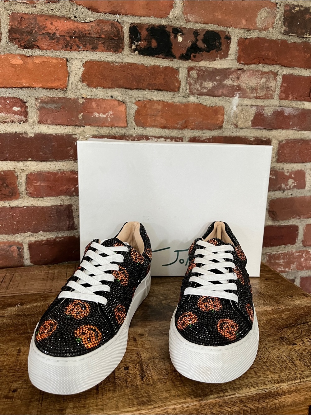 Embellished Black Sneakers with Orange pumpkins Accents